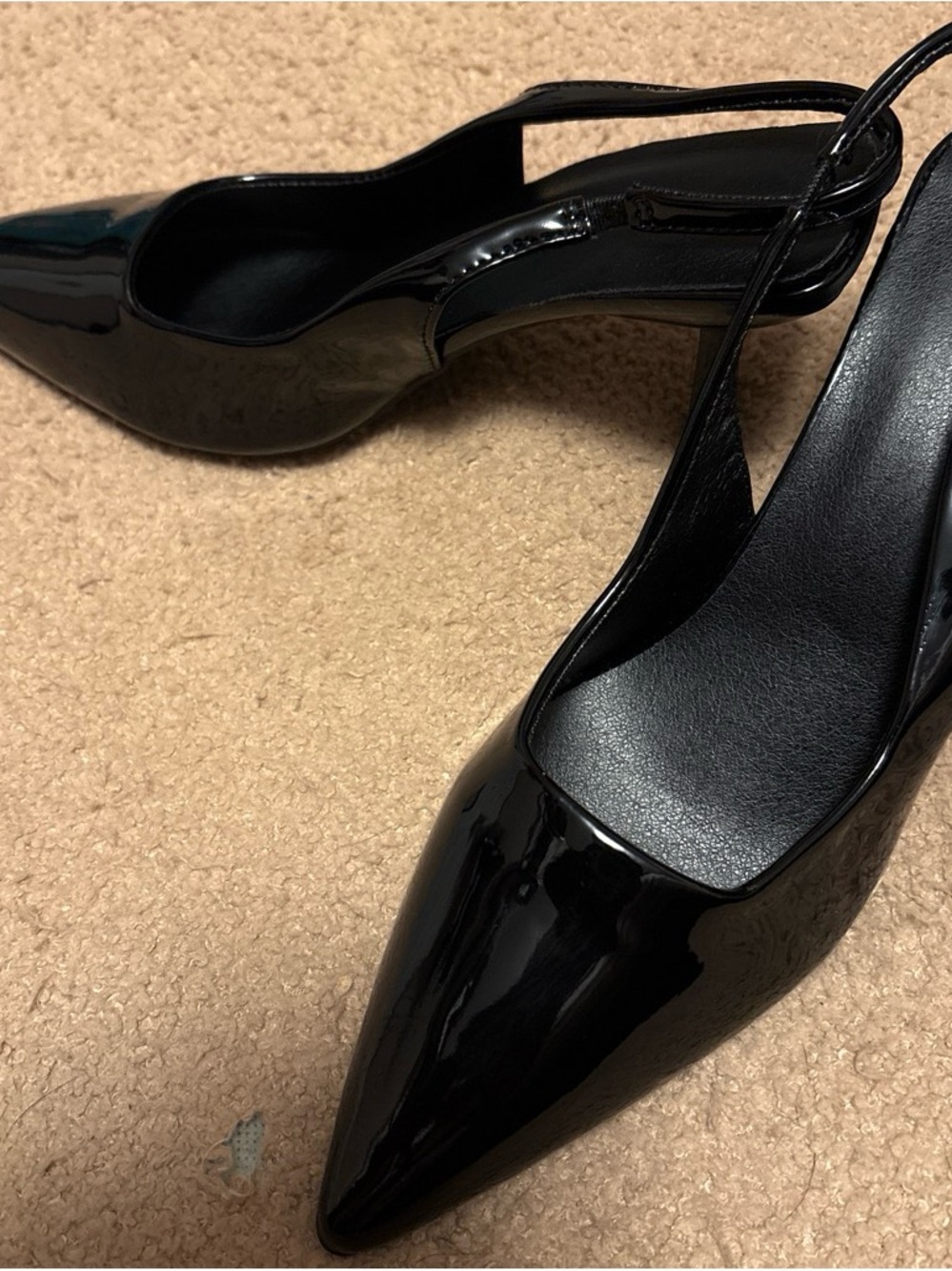 SHEIN Black Patent Pointed Slingback Heels